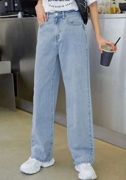 Highwaist Straight Fit Wide Leg Denim In Light Blue