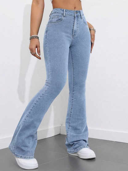Highwaist Flared Leg Bellbottom Denim In Light Blue