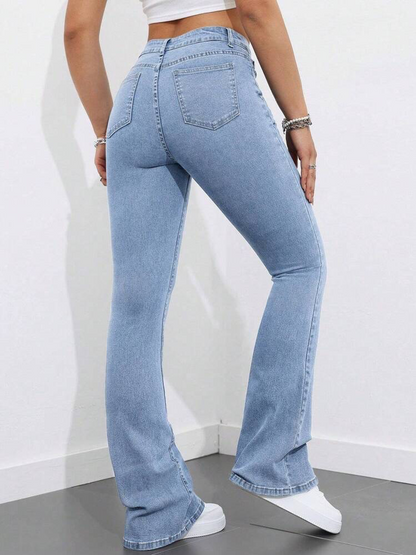 Highwaist Flared Leg Bellbottom Denim In Light Blue