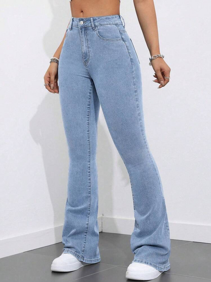 Highwaist Flared Leg Bellbottom Denim In Light Blue