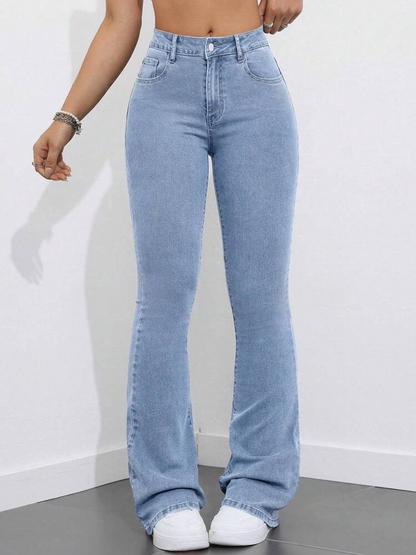 Highwaist Flared Leg Bellbottom Denim In Light Blue