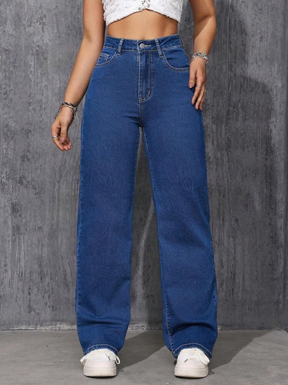 Highwaist Straight Fit Wide Leg Denim In Stone Blue