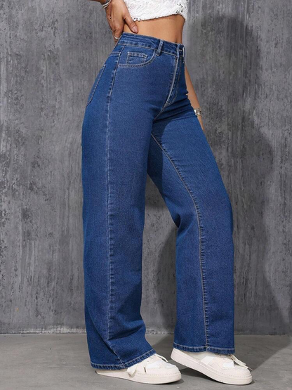 Highwaist Straight Fit Wide Leg Denim In Stone Blue