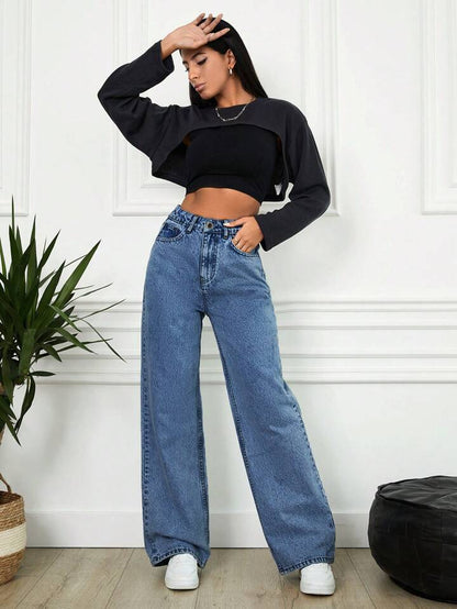 Zara Basics 1975 Long Hem Wide Leg Denim - Light Blue