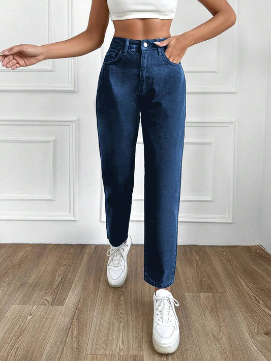 Highwaist Mom Fit Denim In Dark Blue