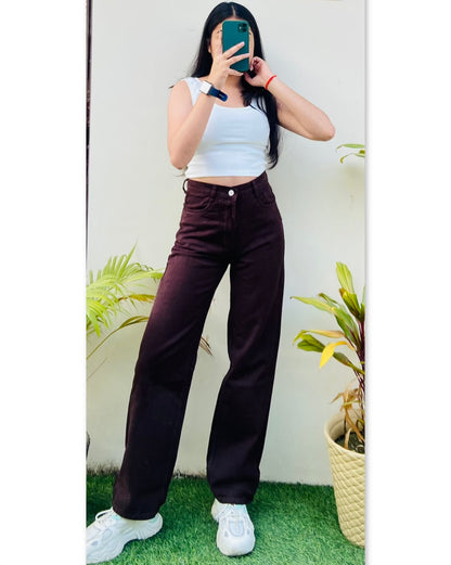 Highwaist Straight Fit Wide Leg In Dark Brown