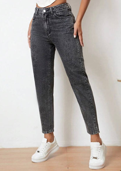 Highwaist Mom Fit Denim In Charcoal Grey