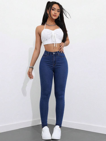 Highwaist Skinny Fit Denim In Dark Blue